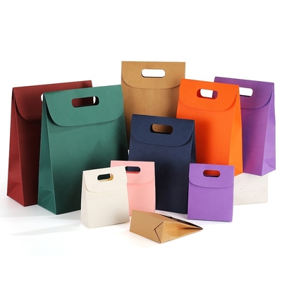 Wholesale Customizable Candy Kraft Paper Bag Solid Color Flip Cover Handbag with LOGO Gift Paper Bag