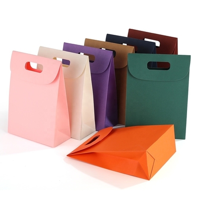 Wholesale Customizable Candy Kraft Paper Bag Solid Color Flip Cover Handbag with LOGO Gift Paper Bag