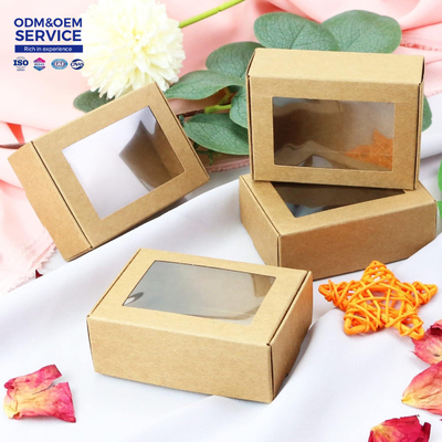 Brown Kraft Paper Boxes with Clear Windows for Party Favor Treats Bakery and Jewelry Packaging Display Paper Box